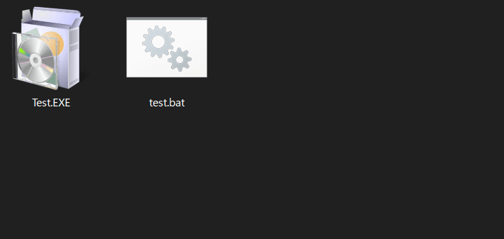 保存先フォルダに作成されたTest.EXEと元のtest.bat